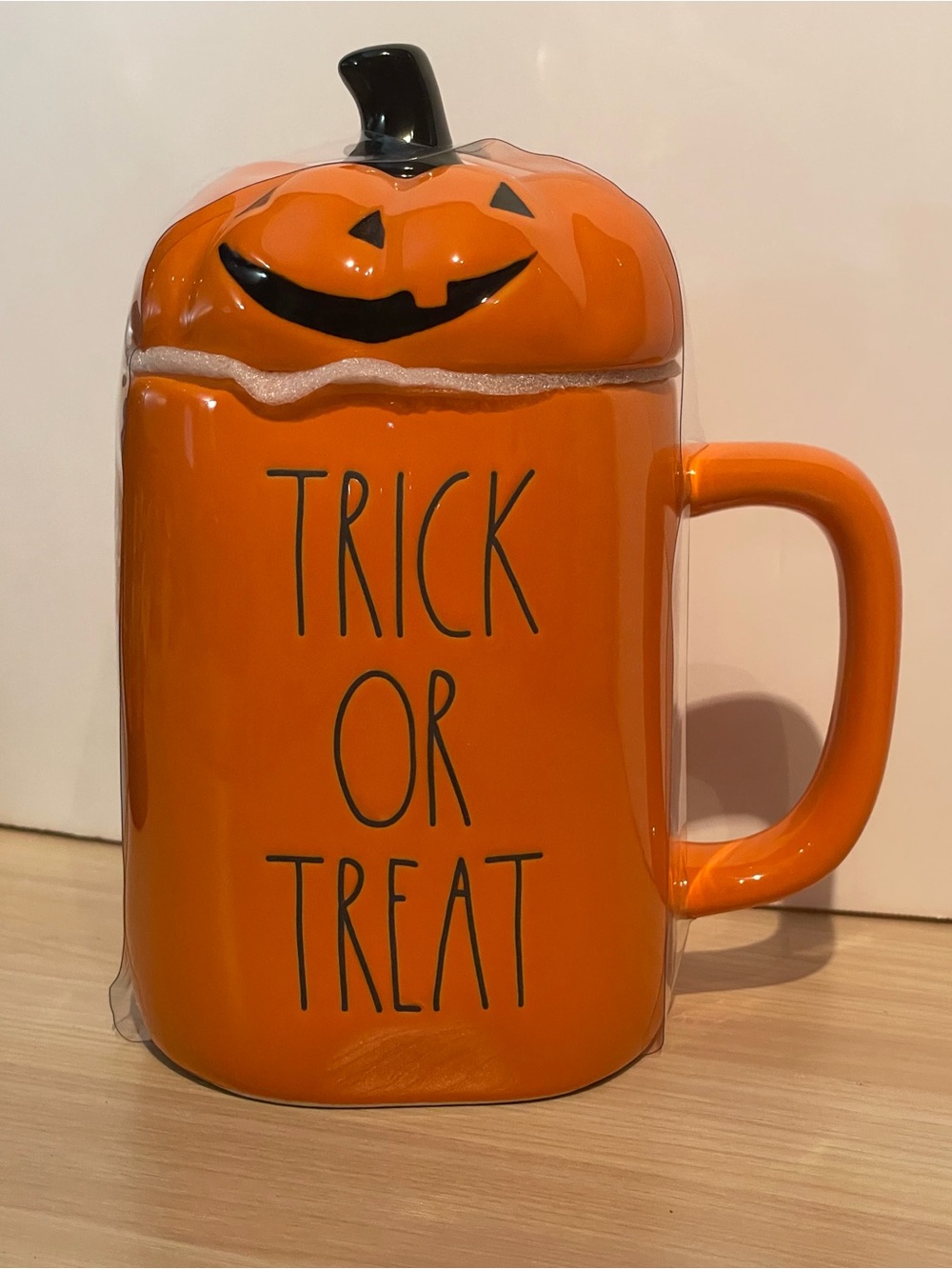 NWT. Rae Dunn Halloween Pumpkin 'Trick or Treat' Ceramic Mug - Orange